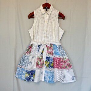 Boston Proper White Eyelet Patchwork Sleeveless Short Fit & Flare Shirt Dress